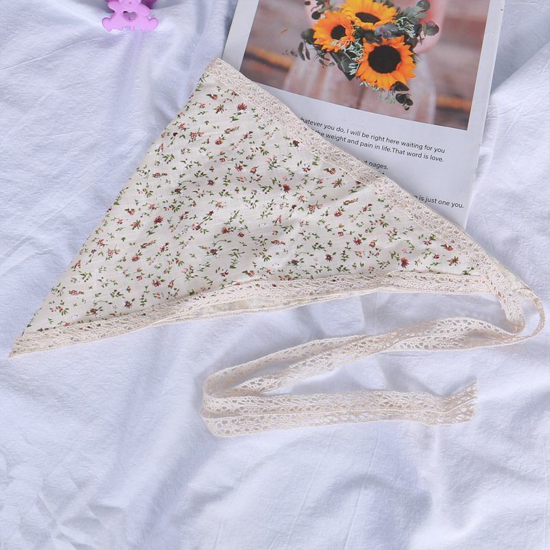 high-grade all-match triangle shawl floral tied hair scarf shawl ce stitching korean style hair band silk scarf for women