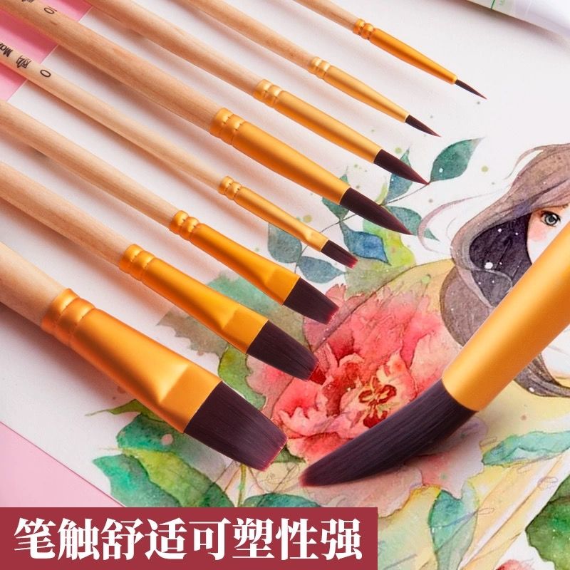 watercolor pen oil painting brush nylon round head pen 8 logs gouache nylon art acrylic painting paint suit