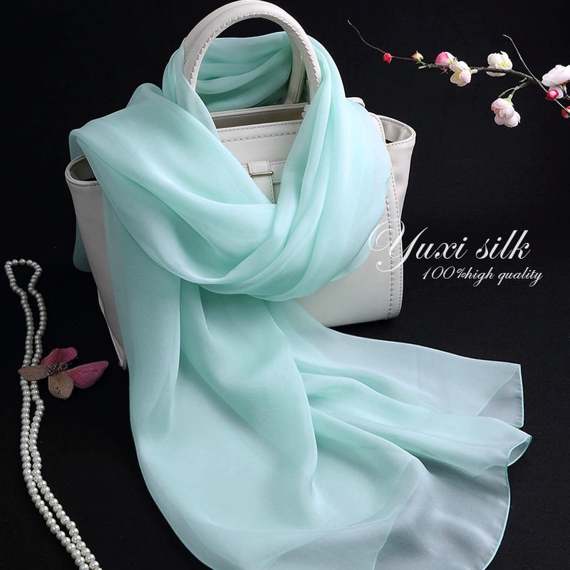 mintcream solid color and plain mulberry silk long silk scarf shawl women‘s scarf spring， autumn and winter summer silk scarf