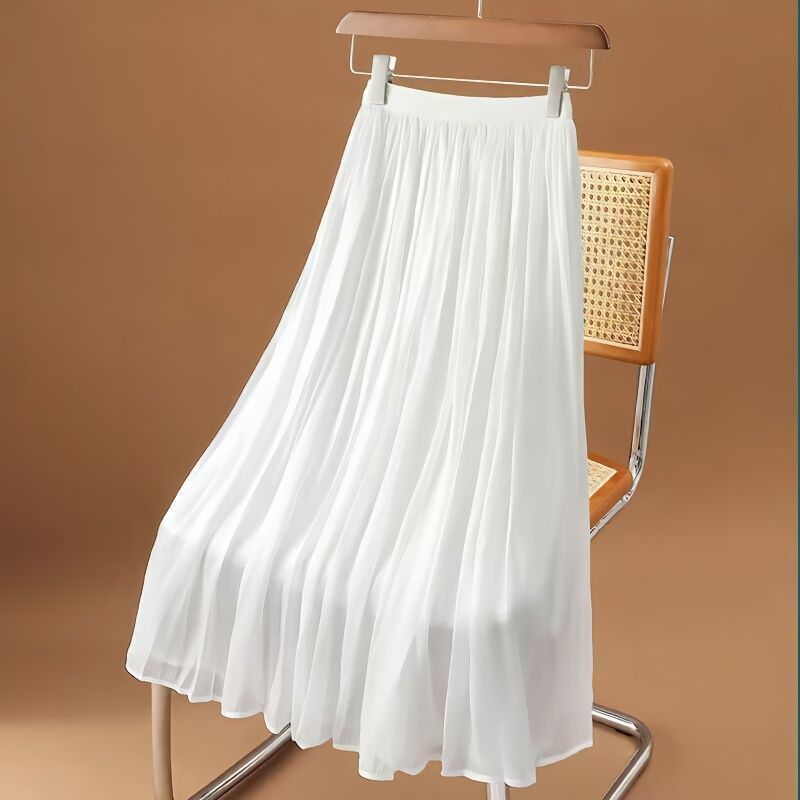 high-grade european-style streamer chiffon skirt women‘s summer new milk pearlescent skirt elegant willow pleated skirt