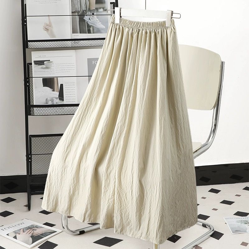 texture ice silk skirt for women spring and summer thin new slimming mid-length chiffon a- line skirt yamamoto skirt