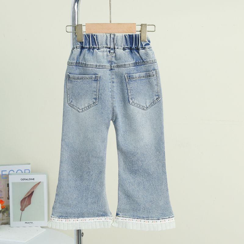 Girls' Pants 2024 Spring New Children's Spring Clothes Fred Jeans Korean Style Western Style Baby Girl Spring and Autumn Casual Pants