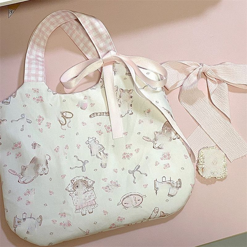 good-looking early spring new floral cat tote cute small carrying bag niche printed ipad commuter mummy bag