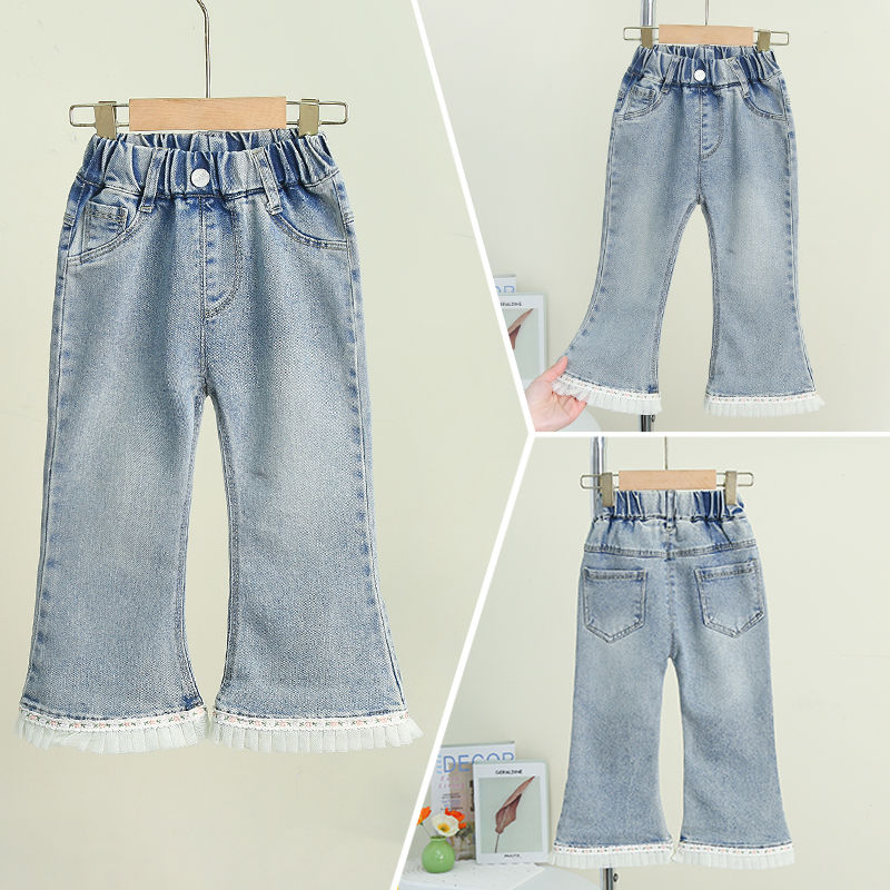 Girls' Pants 2024 Spring New Children's Spring Clothes Fred Jeans Korean Style Western Style Baby Girl Spring and Autumn Casual Pants