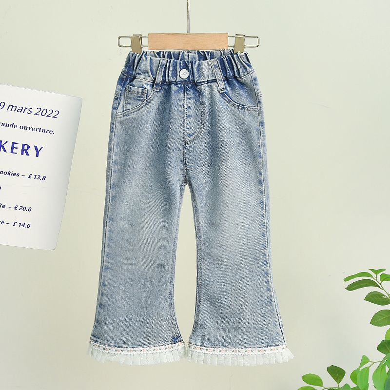 Girls' Pants 2024 Spring New Children's Spring Clothes Fred Jeans Korean Style Western Style Baby Girl Spring and Autumn Casual Pants