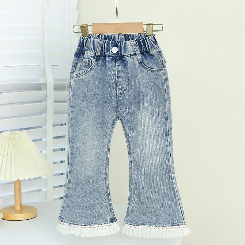 Girls' Pants 2024 Spring New Children's Spring Clothes Fred Jeans Korean Style Western Style Baby Girl Spring and Autumn Casual Pants