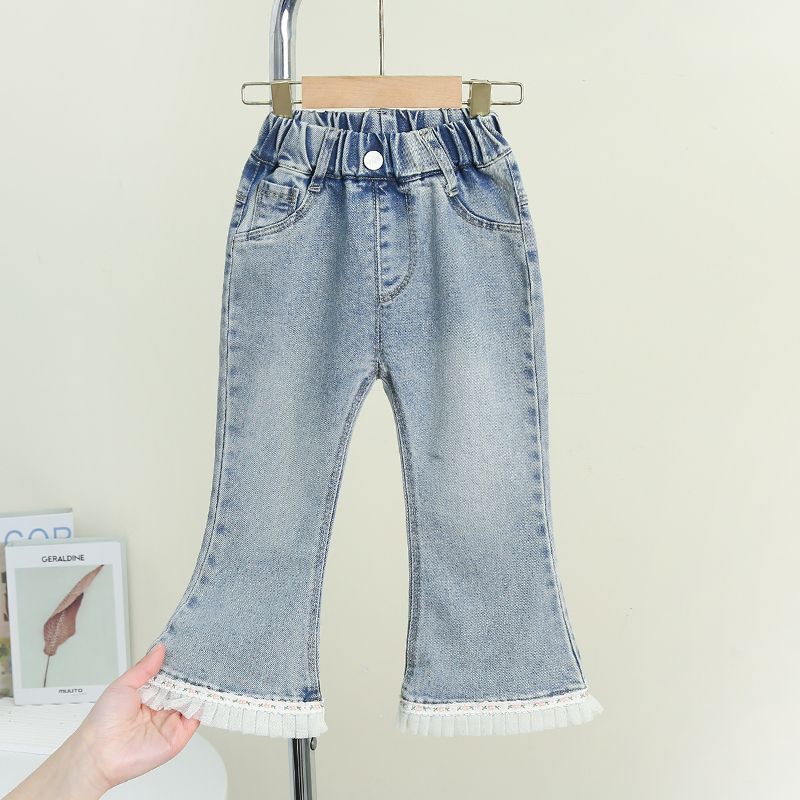 Girls' Pants 2024 Spring New Children's Spring Clothes Fred Jeans Korean Style Western Style Baby Girl Spring and Autumn Casual Pants