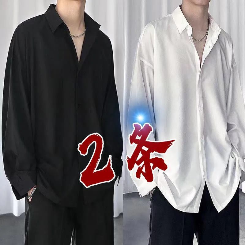 very fairy shirt men‘s ruoshuai black korean style trendy shirt long sleeve loose casual cold drape men‘s shirt