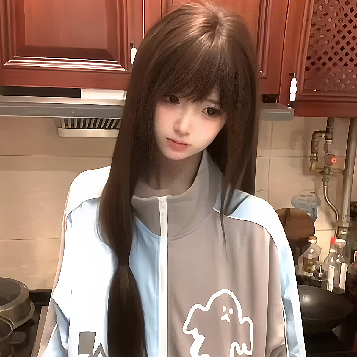 white light brown wig female sweet girl jk long straight hair daily age-reducing korean style full-head wig loli photo shoot props