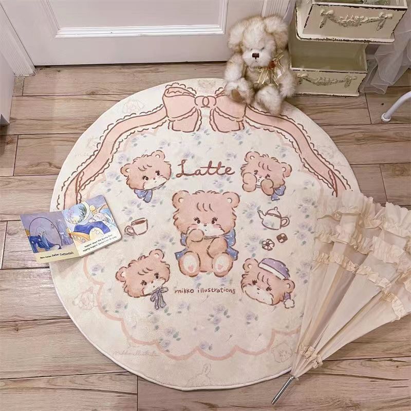 lolita cute bear carpet bedroom round floor mat japanese girl heart bedside carpet photography carpet