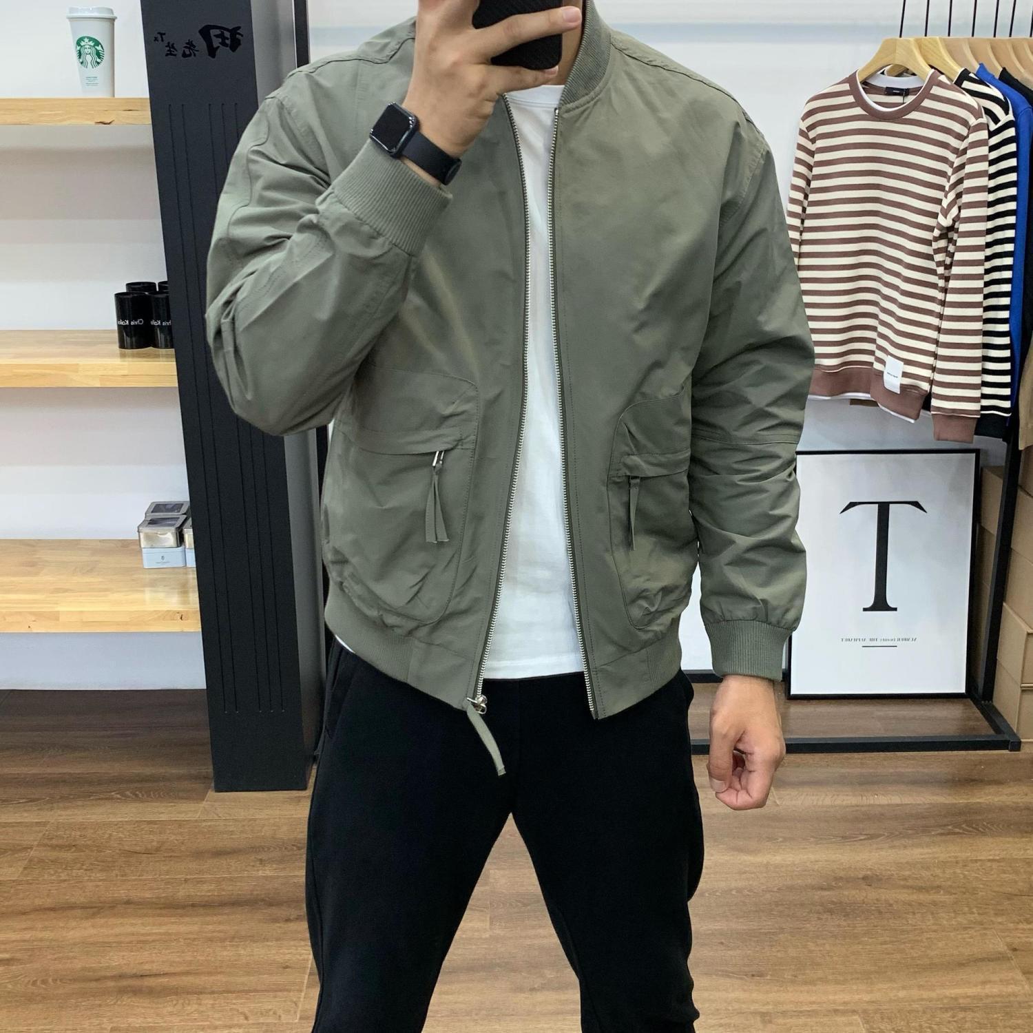 jacket men‘s spring and autumn 2023 new fashion brand ins slimming versatile casual  collar long sleeve tooling coat