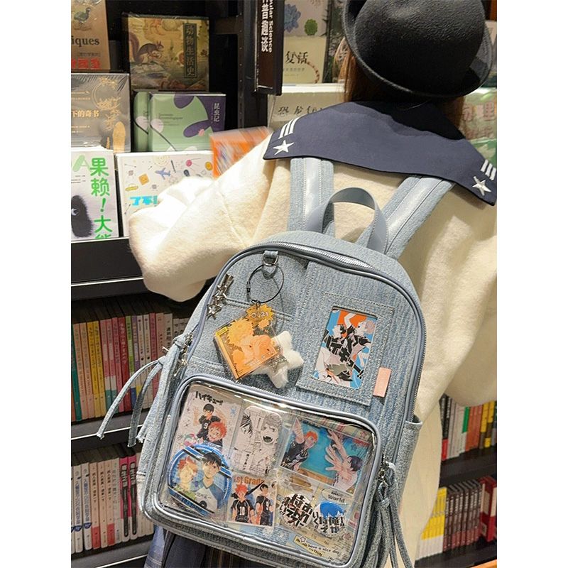 2024 new denim backpack cartoon backpack back shoulder pain will you encounter the same load large capacity backpack at school