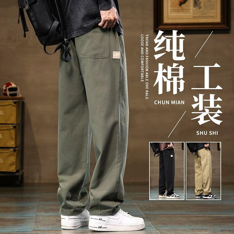 american overalls men‘s 2024 new loose straight spring and autumn summer wide leg men‘s spring casual pants