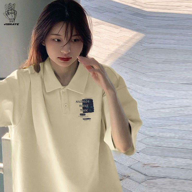 japanese style white polo collar short sleeve t-shirt women‘s summer loose korean style chic age-reducing artistic salt shirt fashion