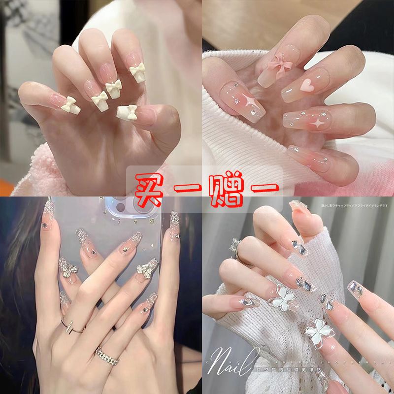 white manicure wear nail ins advanced pure desire style 2024 new nail tip mid-length nail sticker nail stickers