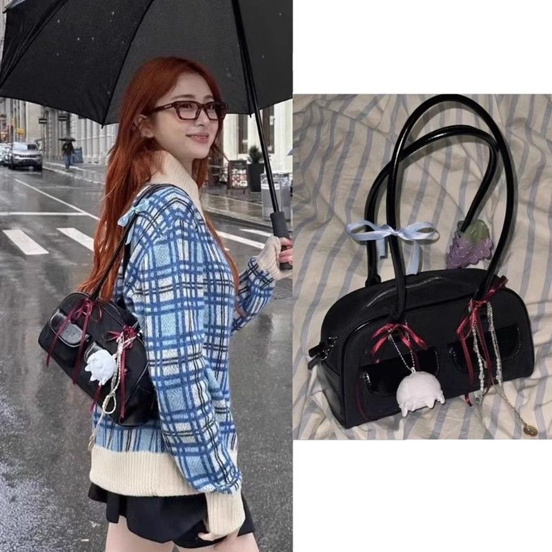 dizzy needle xu yunzhen same style bowling bag south korea blogger minority all-match boston tote bag underarm shoulder bag