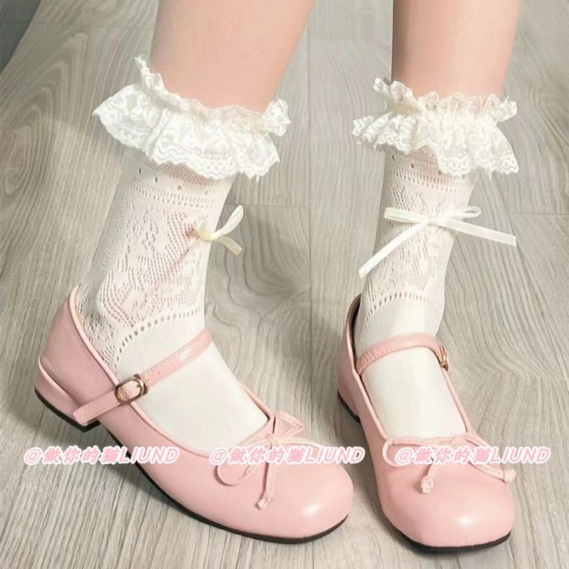 spring and summer socks women‘s lace thin mid-calf length lolita bow bunching socks y2g socks women