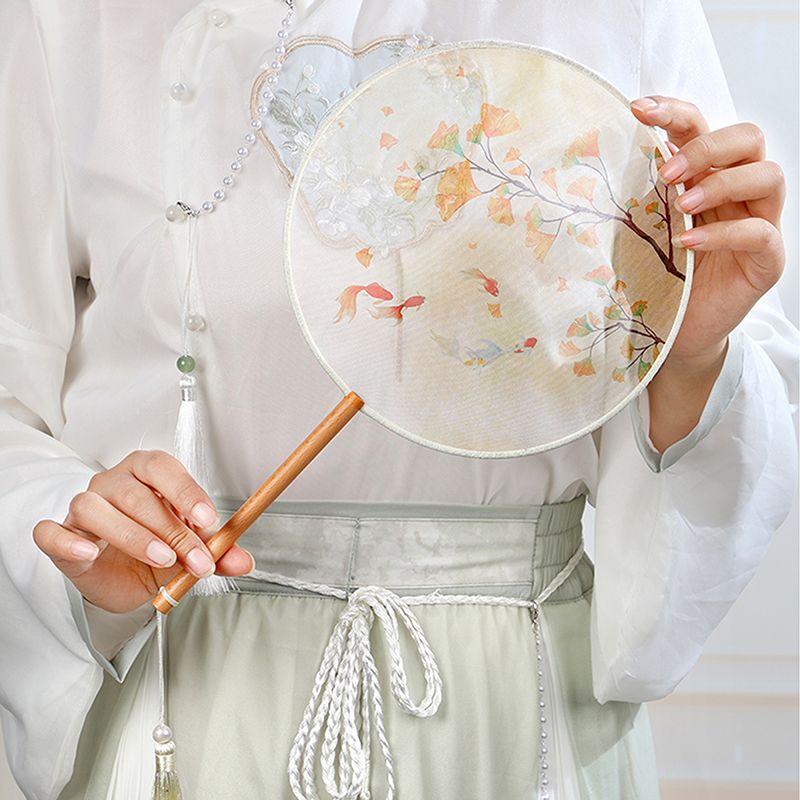 circular fan ancient style semi-transparent long handle retro dance fan women‘s han chinese clothing cheongsam national style classical court round fan