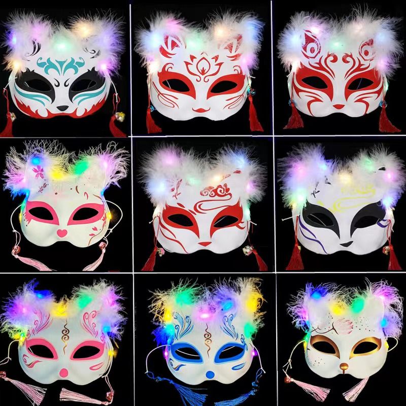 glowing internet celebrity feather fox mask holiday dress up masquerade halloween children props stall wholesale