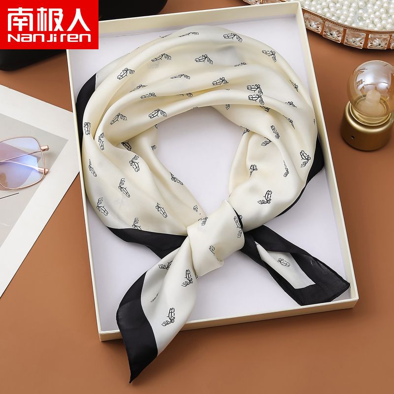 [nanjiren] houndstooth silk scarf small neck protection summer polka dot silk scarf short spring and autumn 70cm elegant thin scarf