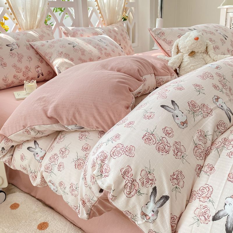 class a 4 super soft bedding jacquard quilt cover four-piece set student dormitory bed sheet three-piece small zhu cotton double-layer yarn