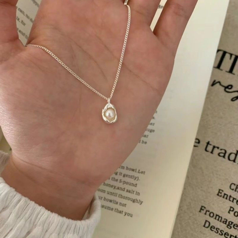 s925 sterling silver pearl necklace for women 2024 new popular internet celebrity light luxury minority non-fading all-match clavicle chain