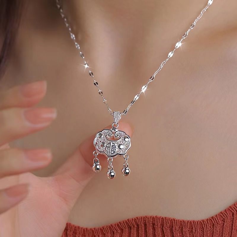 s925 silver ruyi safety lock necklace for women new chinese national fashion long life lock silver pendant clavicle chain non-fading accessories