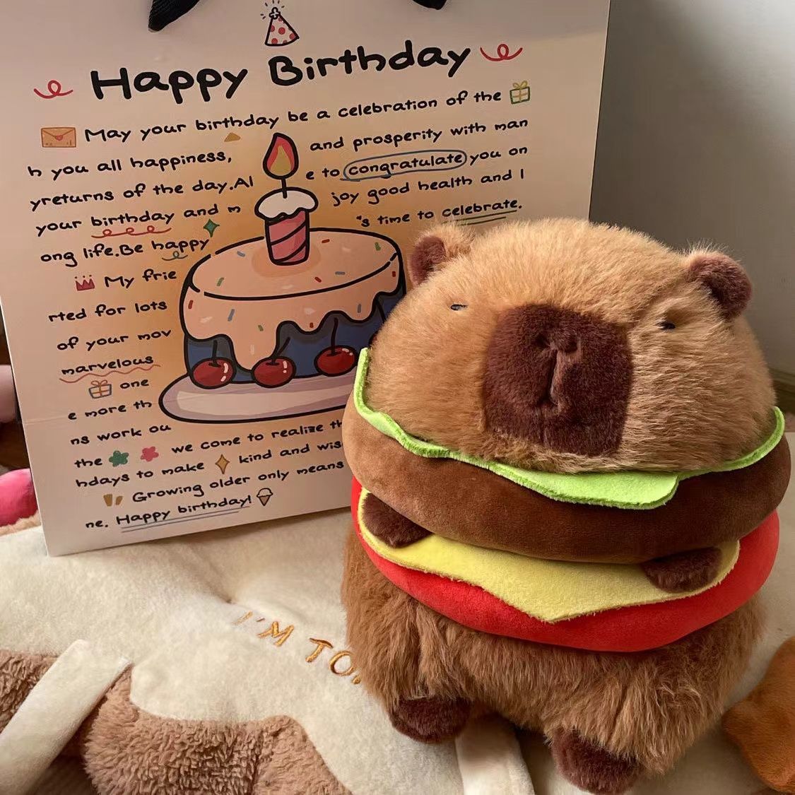 cute burger guinea pig plush toy doll capybara doll birthday gift for girl friend valentine‘s day rag doll pillow