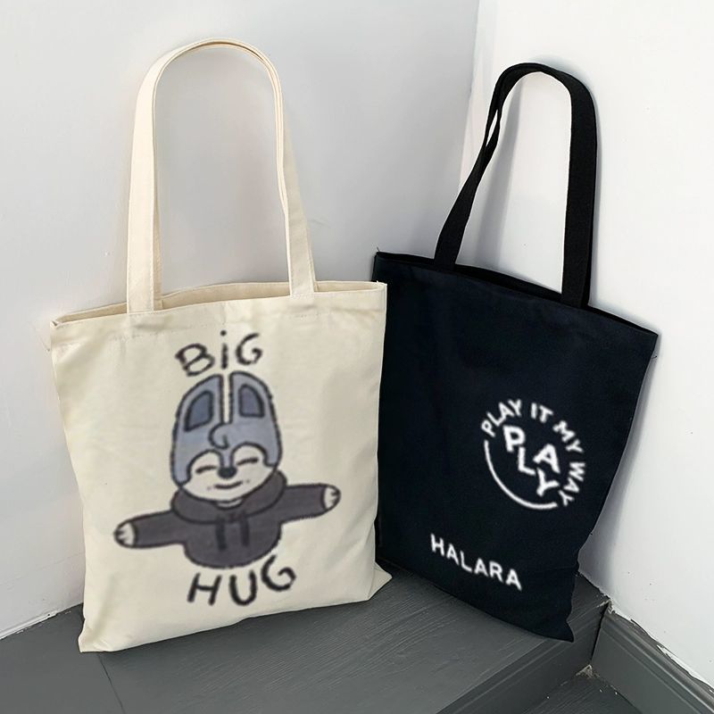 japanese style canvas bag female 2024 new large capacity cartoon artistic shopping bag korean students class tote bag