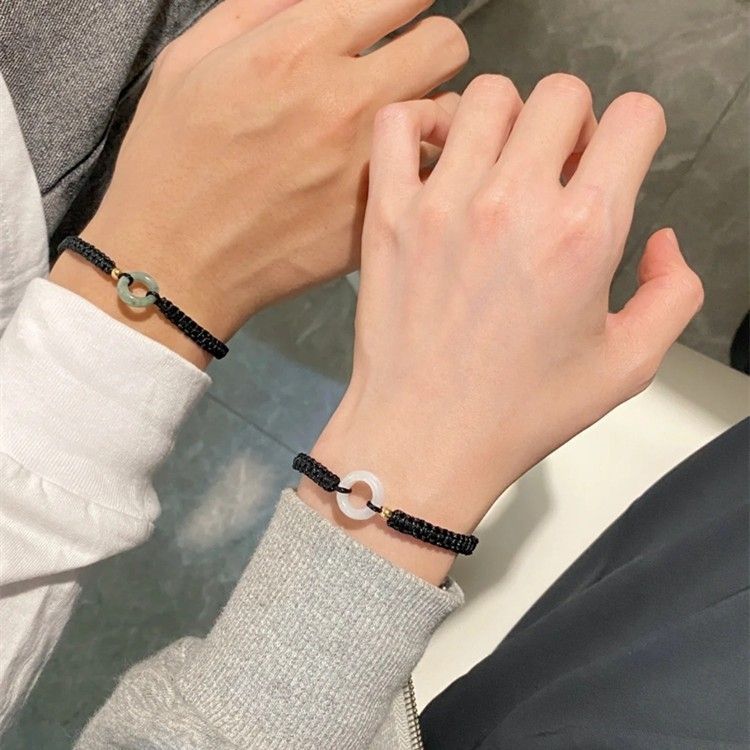 peace buckle couple bracelet a pair couple men‘s and women‘s hetian jade woven hand strap valentine‘s day gift for girlfriend