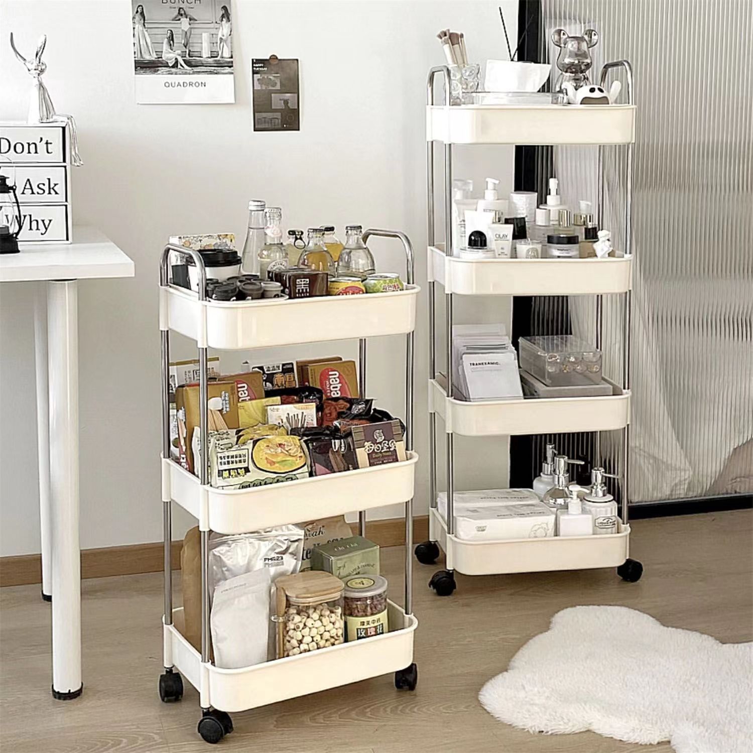 kitchen storage rack bedroom multi-layer mobile storage rack snack bathroom floor bathroom bedside trolley