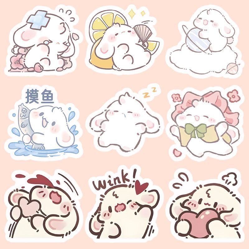 204 cartoon cute sleeping rabbit stickers ins korean style soft cute girl heart creative journal decorative stickers waterproof