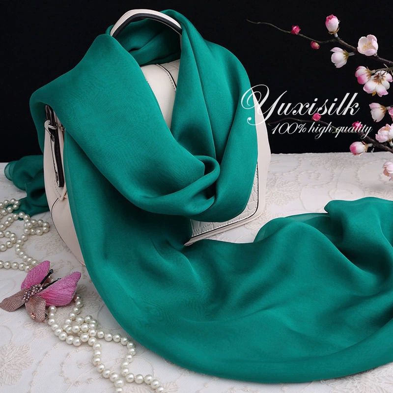 emerald green pure color mulberry silk long silk scarf shawl women‘s scarf spring summer silk scarf soft and thin