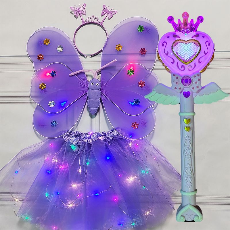 children‘s day light-emitting butterfly wings light wonderful fairy back decoration girl magic stick princess dress costume