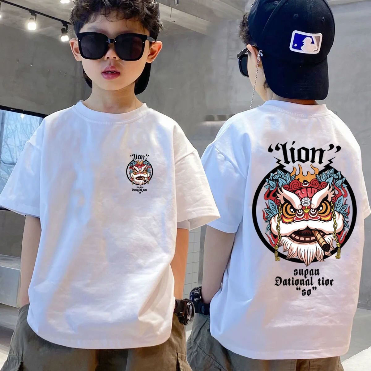 2024 new national trendy style t-shirt parent-child clothes 100% cotton coat boys‘ shirt middle and big children half sleeve children‘s short sleeve