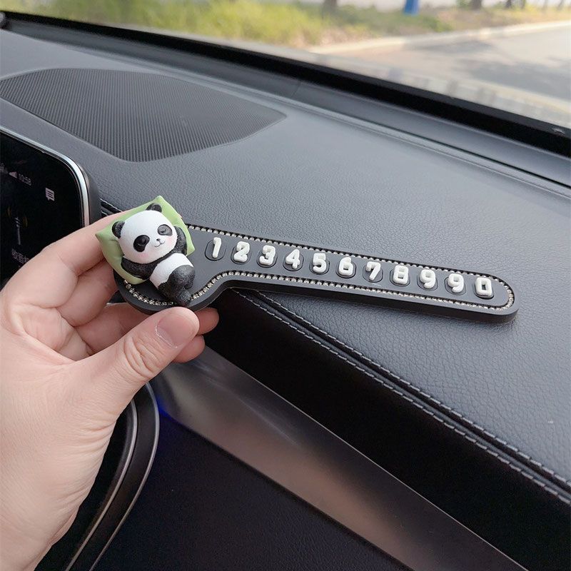 pillow panda car temporary parking number plate cute  car car moving phone card car interior decoration ornament