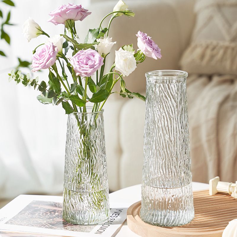 ins good-looking transparent glass vase high-grade flowers lily and dracaena sanderiana living room flower arrangement decoration internet celebrity