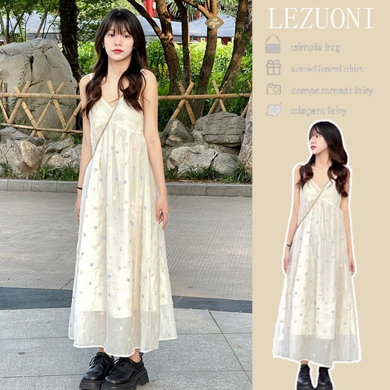 floral strap dress 2024 summer new french sweet small seaside holiday slim looking fairy long dress