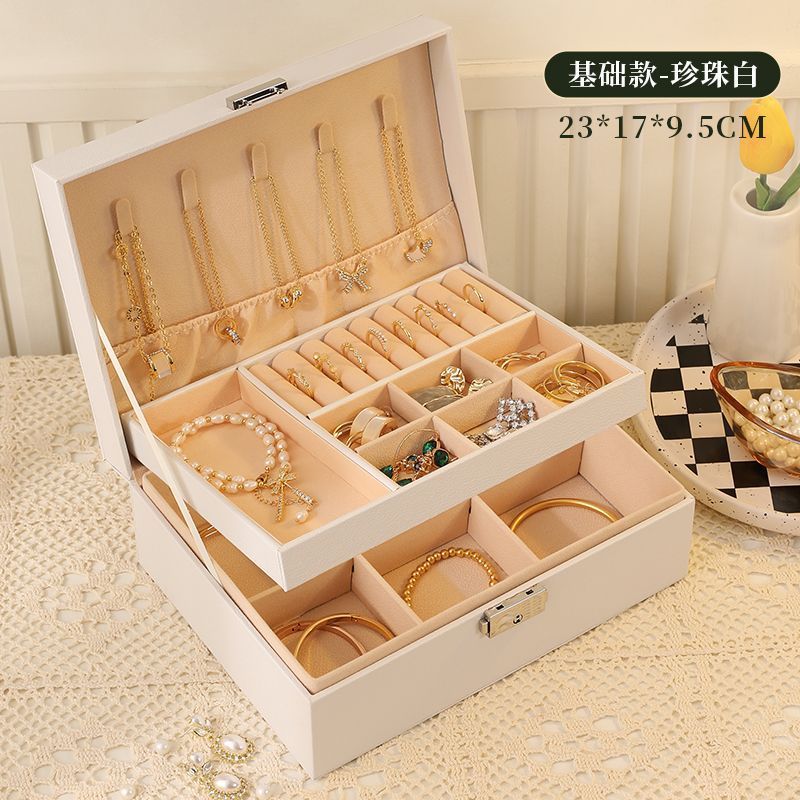 high-end jewelry storage box anti-oxidation multi-layer lock gold bracelet necklace earrings/stud earrings valuables jewelry box