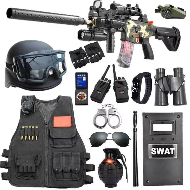 children‘s police toy gun suit special forces performance clothes toy gun black  sheriff chicken eating full set equipment