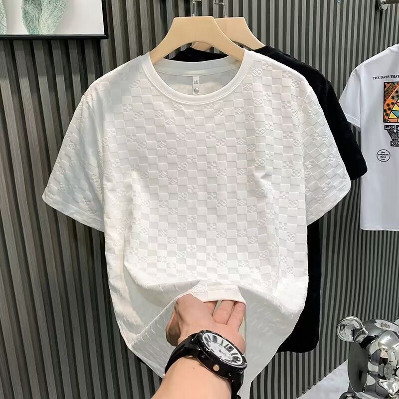 white short-sleeved t-shirt men‘s 2024 new fashion brand summer new trendy all-match loose solid color ruan handsome top