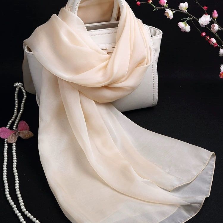 beige mulberry silk scarf long silk scarf women‘s spring autumn winter summer all-matching thin cape scarf