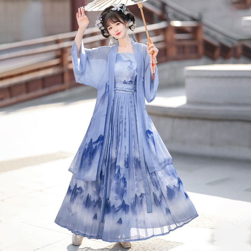 dyed yundai original song sling improved hanfu daily beizi chinese style pleated skirt spring and summer three-piece set