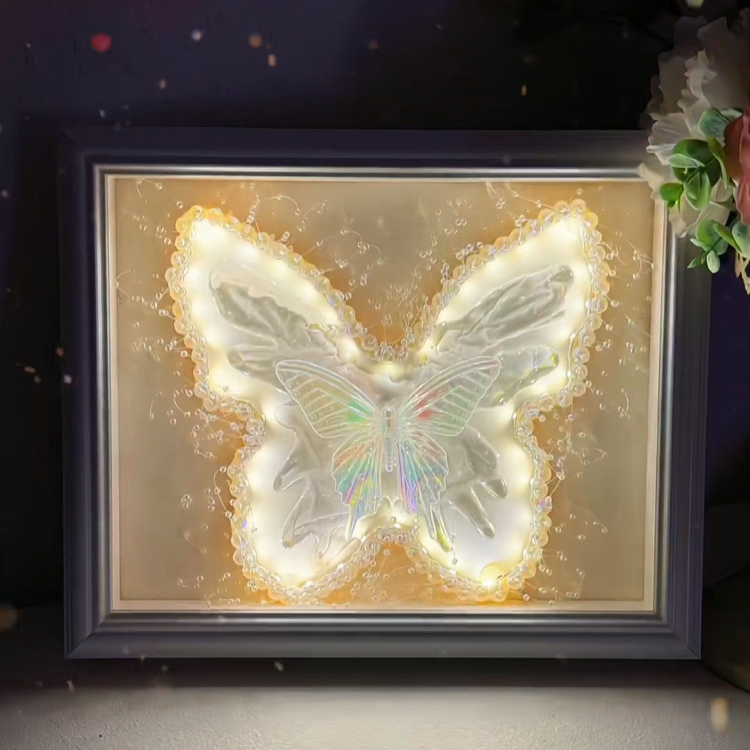 light-emitting butterfly photo frame small night lamp fan frame fantasy diy complete material package handmade to send gift for girlfriend