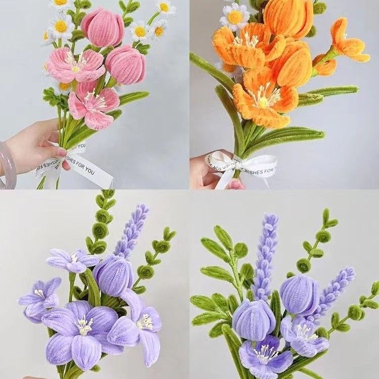 purple twisted stick bouquet handmade diy material package tulip lily yu meiren hand holding preserved fresh flower suit