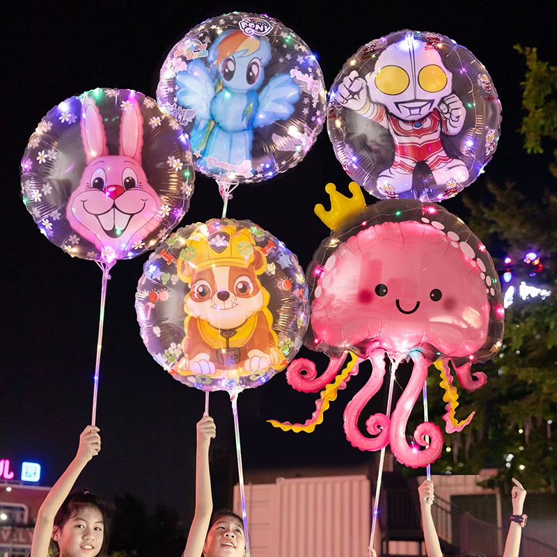 internet celebrity jellyfish balloon new aluminum film handheld luminous octopus bounce ball night market cartoon children stall bubble ball