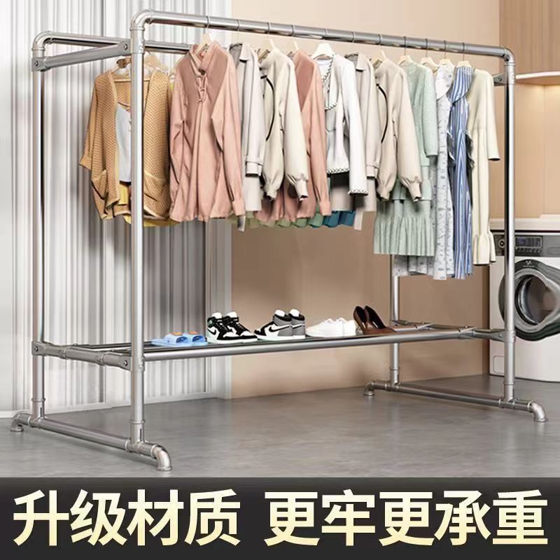 galvanized steel pipe clothes hanger floor home balcony hanger clothes outdoor outside simple double rod water pipe clothes hanger air quilt