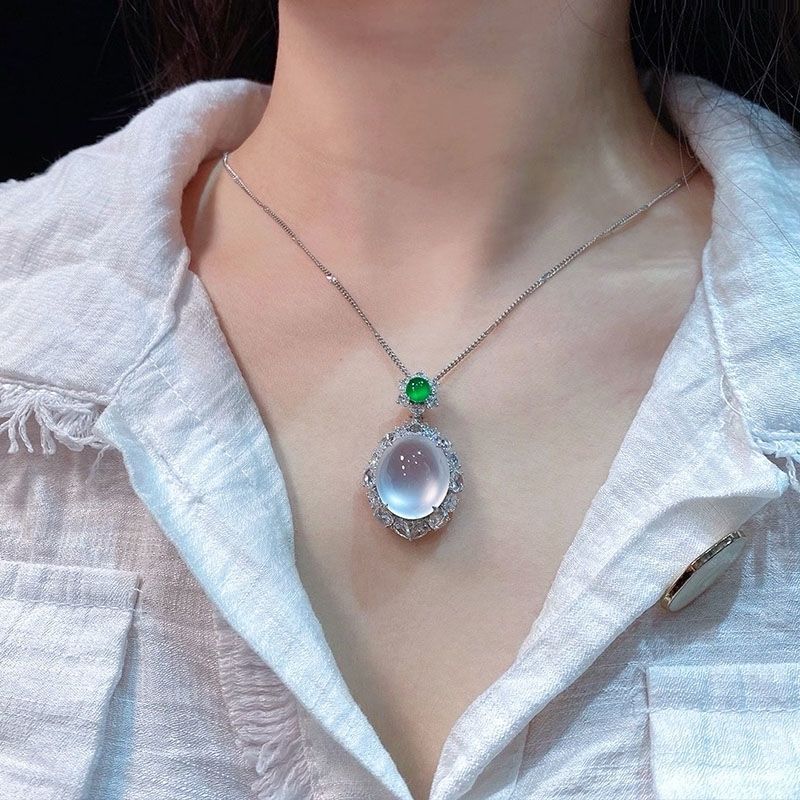 natural icy glass type madagascar white chalcedony pendant high-end luxury original comparable jade necklace for women