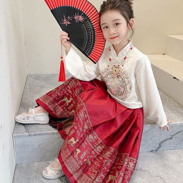 hanfu girl horse-face skirt 2024 spring and autumn new ancient style national style tang suit baby ancient costume children‘s two-piece suit