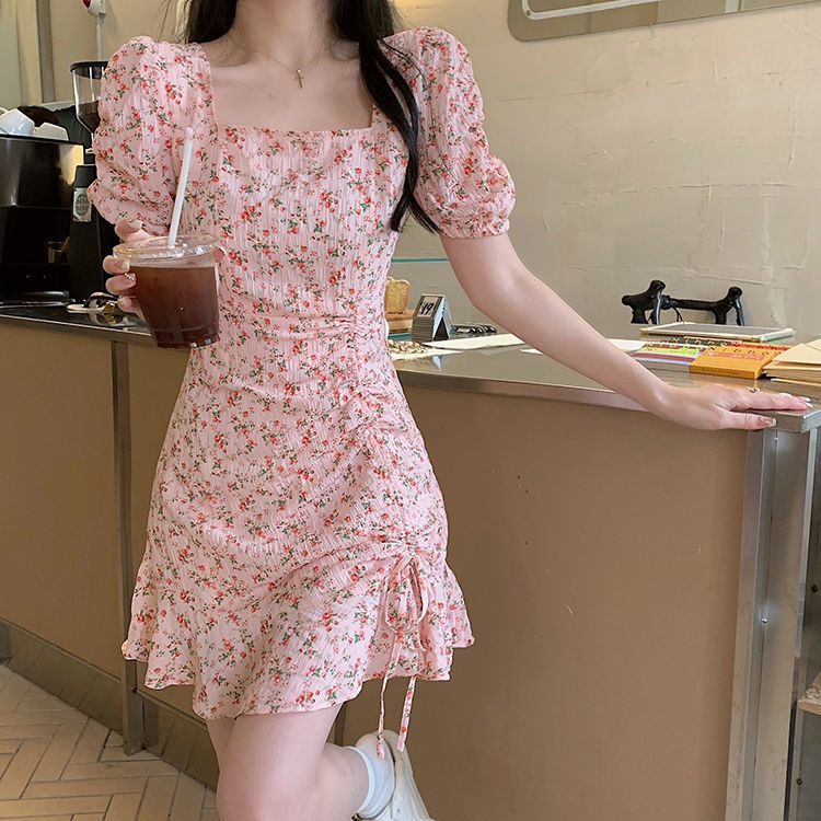 summer korean style floral skirt gentle ins chic design artistic sense skirt milk lining milk gas dress women